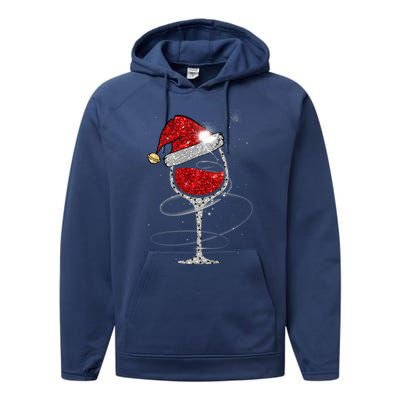 Christmas Red Wine Glass Santa Hat For Funny Xmas Great Gift Performance Fleece Hoodie