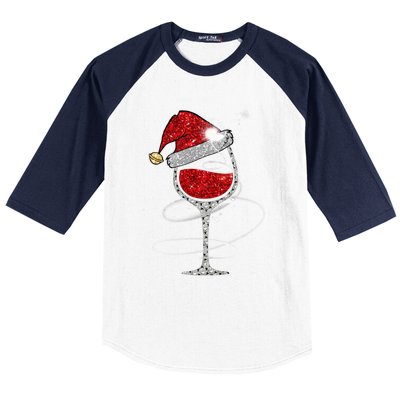 Christmas Red Wine Glass Santa Hat For Funny Xmas Great Gift Baseball Sleeve Shirt