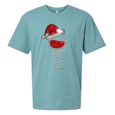 Christmas Red Wine Glass Santa Hat For Funny Xmas Great Gift Sueded Cloud Jersey T-Shirt