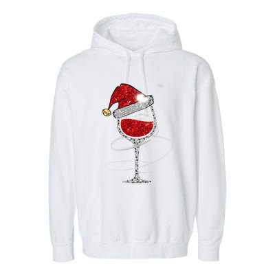 Christmas Red Wine Glass Santa Hat For Funny Xmas Great Gift Garment-Dyed Fleece Hoodie