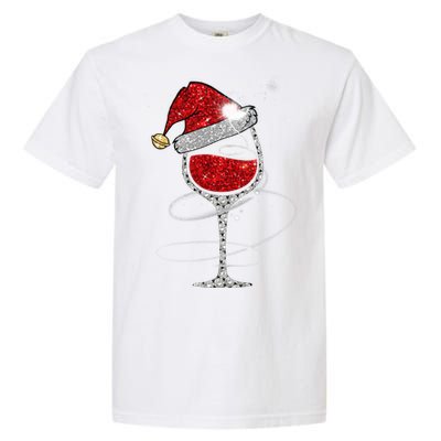 Christmas Red Wine Glass Santa Hat For Funny Xmas Great Gift Garment-Dyed Heavyweight T-Shirt