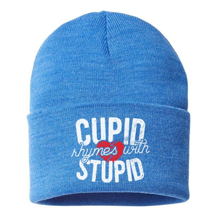 Cupid Rhymes With Stupid Gift Anti Valentine's Day Gift Sustainable Knit Beanie