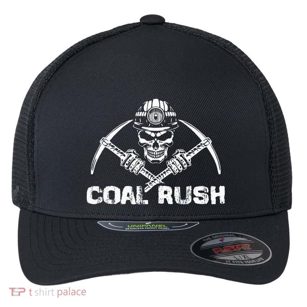 Coal Rush Wv With Skeleton Skull Miner Hard Hat Flexfit Unipanel Trucker Cap