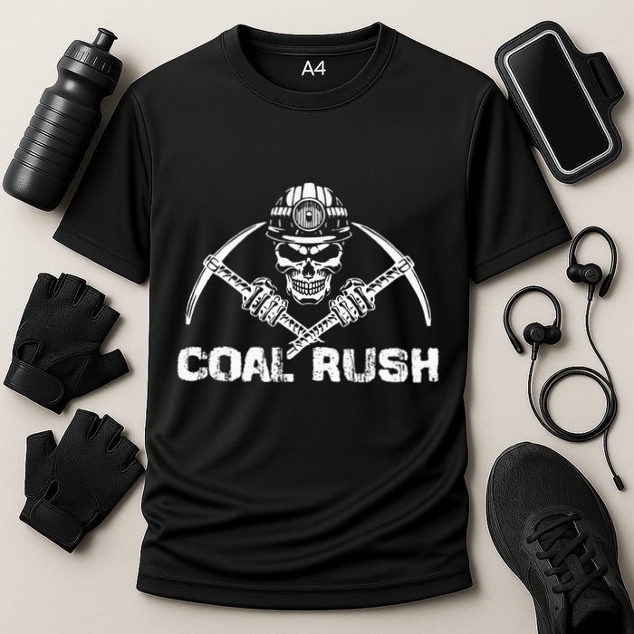 Coal Rush Wv With Skeleton Skull Miner Hard Hat Performance Shirt