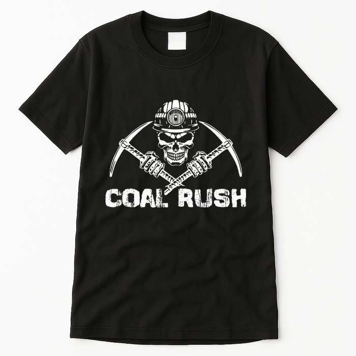 Coal Rush Wv With Skeleton Skull Miner Hard Hat Tall T-Shirt