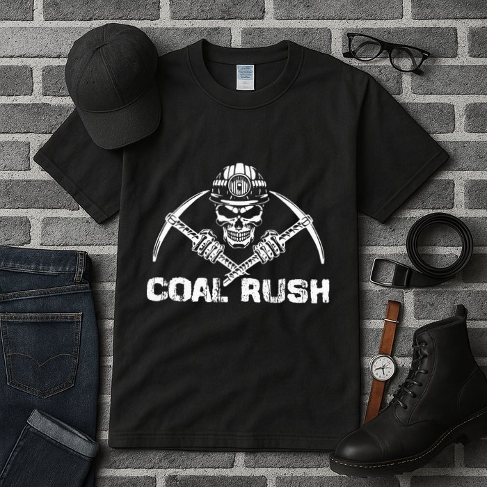 Coal Rush Wv With Skeleton Skull Miner Hard Hat Tall T-Shirt