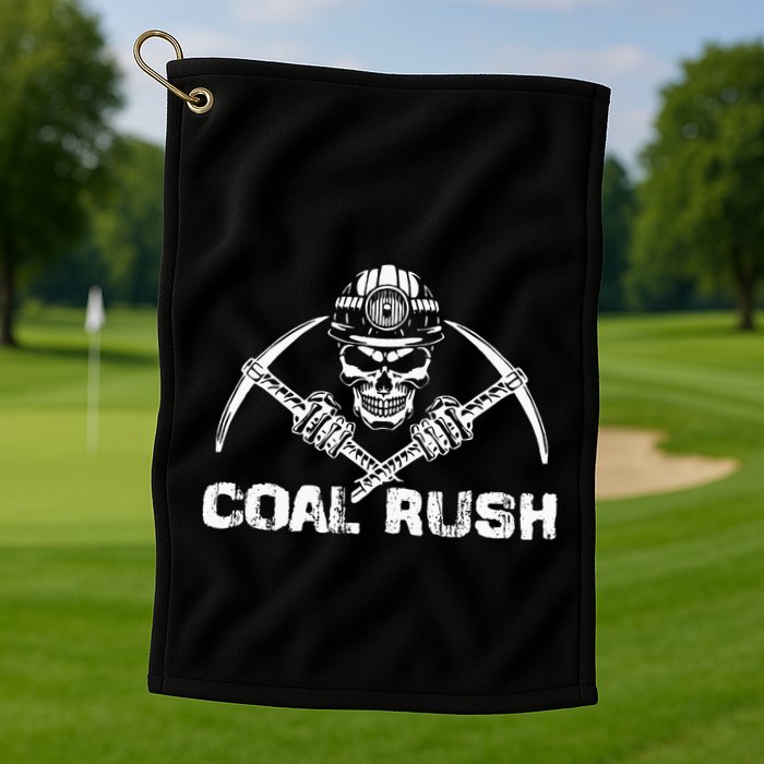 Coal Rush Wv With Skeleton Skull Miner Hard Hat Golf Towel