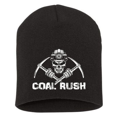 Coal Rush Wv With Skeleton Skull Miner Hard Hat Short Acrylic Beanie
