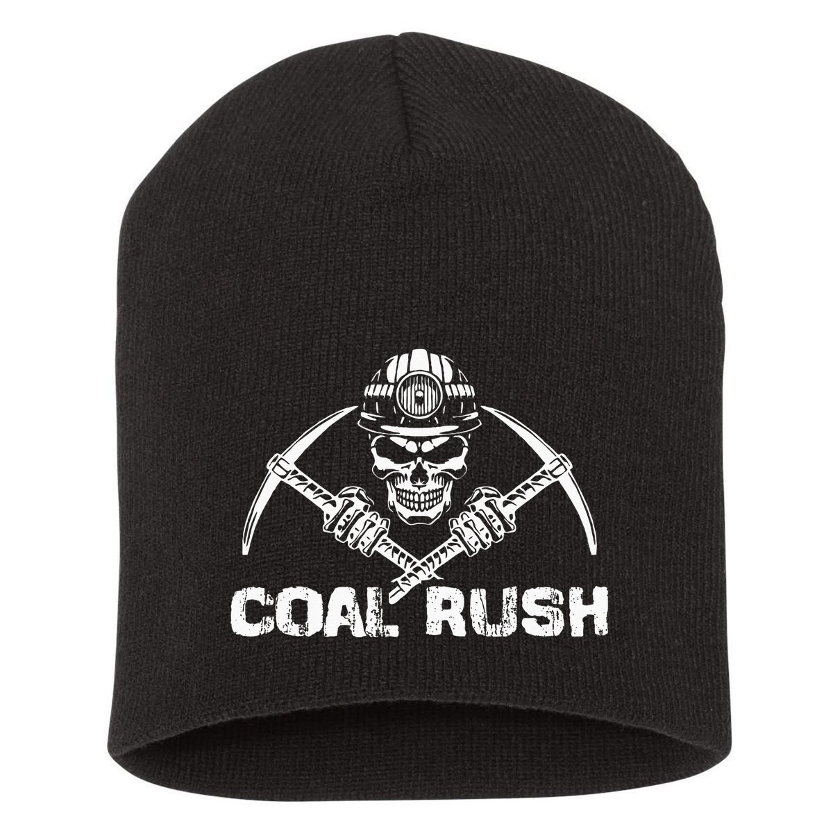 Coal Rush Wv With Skeleton Skull Miner Hard Hat Short Acrylic Beanie