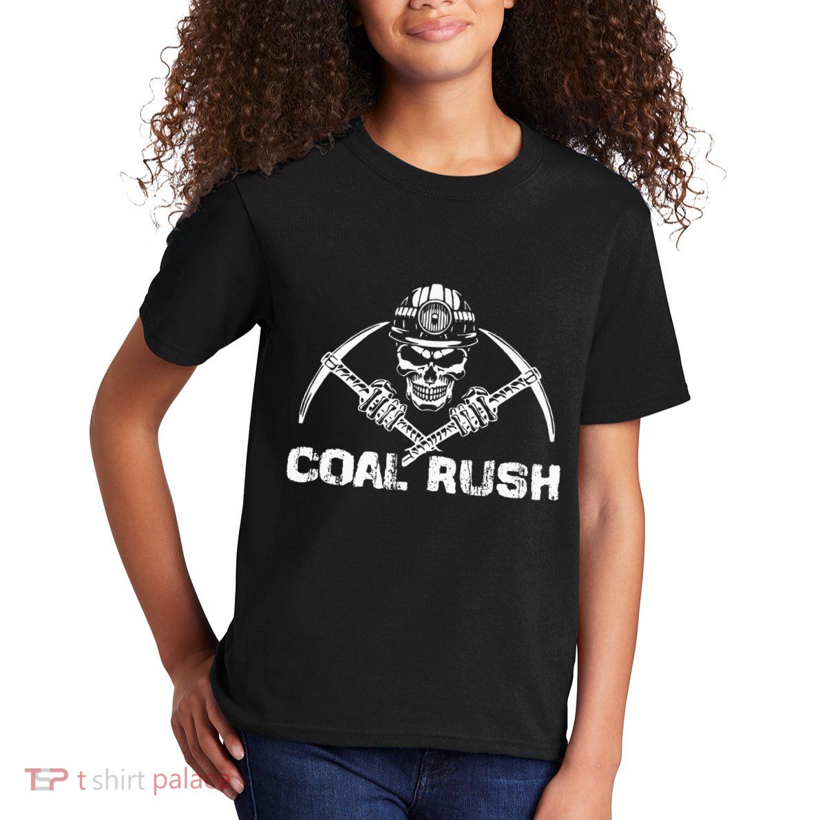 Coal Rush Wv With Skeleton Skull Miner Hard Hat Kids T-Shirt