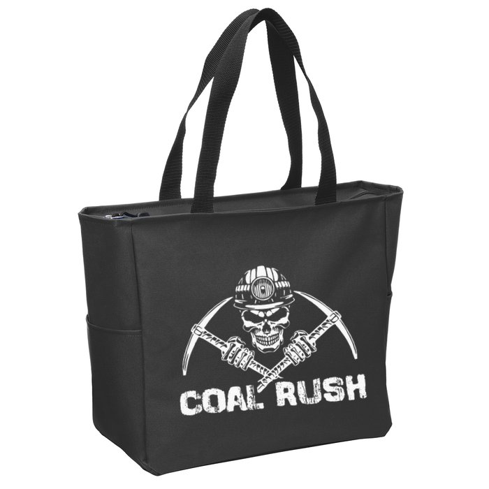 Coal Rush Wv With Skeleton Skull Miner Hard Hat Zip Tote Bag