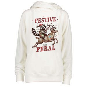 Christmas Raccoon Xmas Holiday Womens Funnel Neck Pullover Hood