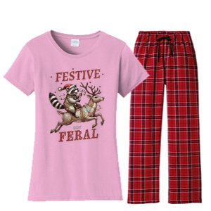 Christmas Raccoon Xmas Holiday Women's Flannel Pajama Set