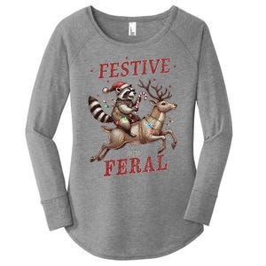 Christmas Raccoon Xmas Holiday Women's Perfect Tri Tunic Long Sleeve Shirt