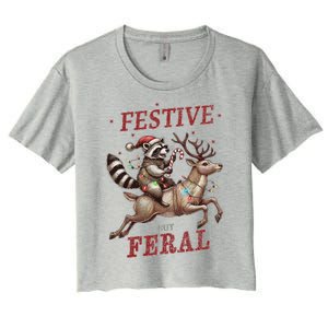 Christmas Raccoon Xmas Holiday Women's Crop Top Tee