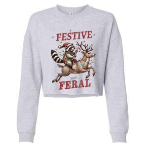 Christmas Raccoon Xmas Holiday Cropped Pullover Crew