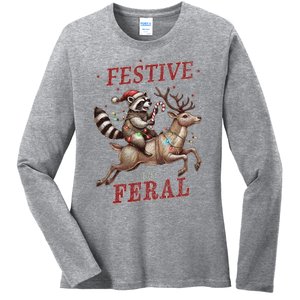 Christmas Raccoon Xmas Holiday Ladies Long Sleeve Shirt