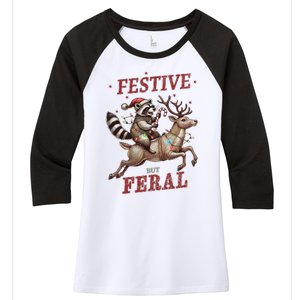 Christmas Raccoon Xmas Holiday Women's Tri-Blend 3/4-Sleeve Raglan Shirt