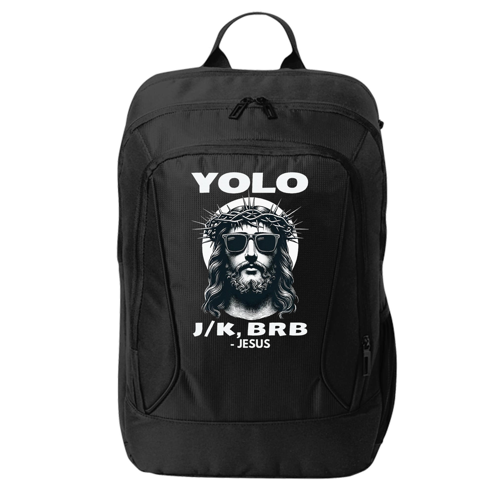 Christian Resurrection Yolo Jk Brb Jesus City Backpack