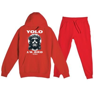 Christian Resurrection Yolo Jk Brb Jesus Premium Hooded Sweatsuit Set