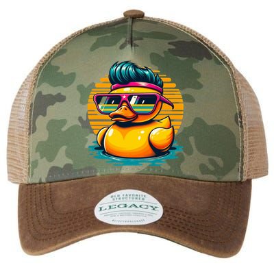 Cool Retro Yellow Duck In Sunglasses 70s 80s 90s Funny Duck Legacy Tie Dye Trucker Hat