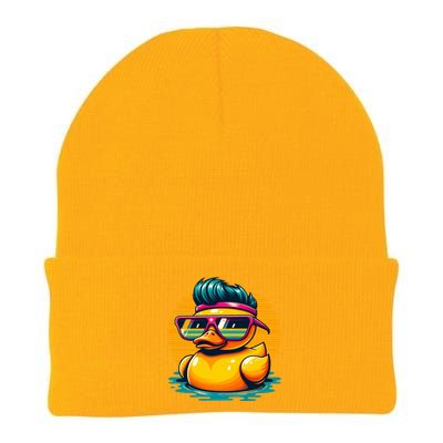 Cool Retro Yellow Duck In Sunglasses 70s 80s 90s Funny Duck Knit Cap Winter Beanie