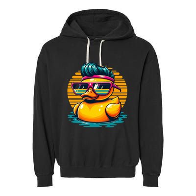 Cool Retro Yellow Duck In Sunglasses 70s 80s 90s Funny Duck Garment-Dyed Fleece Hoodie