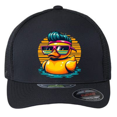 Cool Retro Yellow Duck In Sunglasses 70s 80s 90s Funny Duck Flexfit Unipanel Trucker Cap