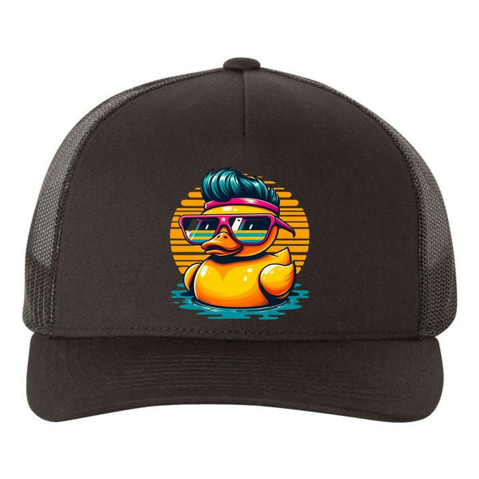 Cool Retro Yellow Duck In Sunglasses 70s 80s 90s Funny Duck Yupoong Adult 5-Panel Trucker Hat