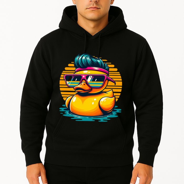 Cool Retro Yellow Duck In Sunglasses 70s 80s 90s Funny Duck Hoodie