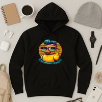 Cool Retro Yellow Duck In Sunglasses 70s 80s 90s Funny Duck Hoodie
