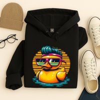 Cool Retro Yellow Duck In Sunglasses 70s 80s 90s Funny Duck Hoodie