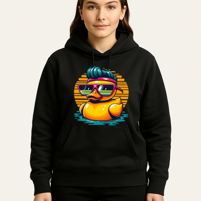 Cool Retro Yellow Duck In Sunglasses 70s 80s 90s Funny Duck Hoodie
