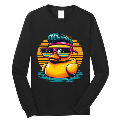 Cool Retro Yellow Duck In Sunglasses 70s 80s 90s Funny Duck Long Sleeve Shirt