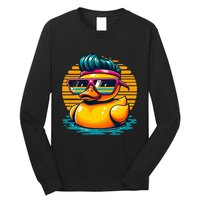 Cool Retro Yellow Duck In Sunglasses 70s 80s 90s Funny Duck Long Sleeve Shirt