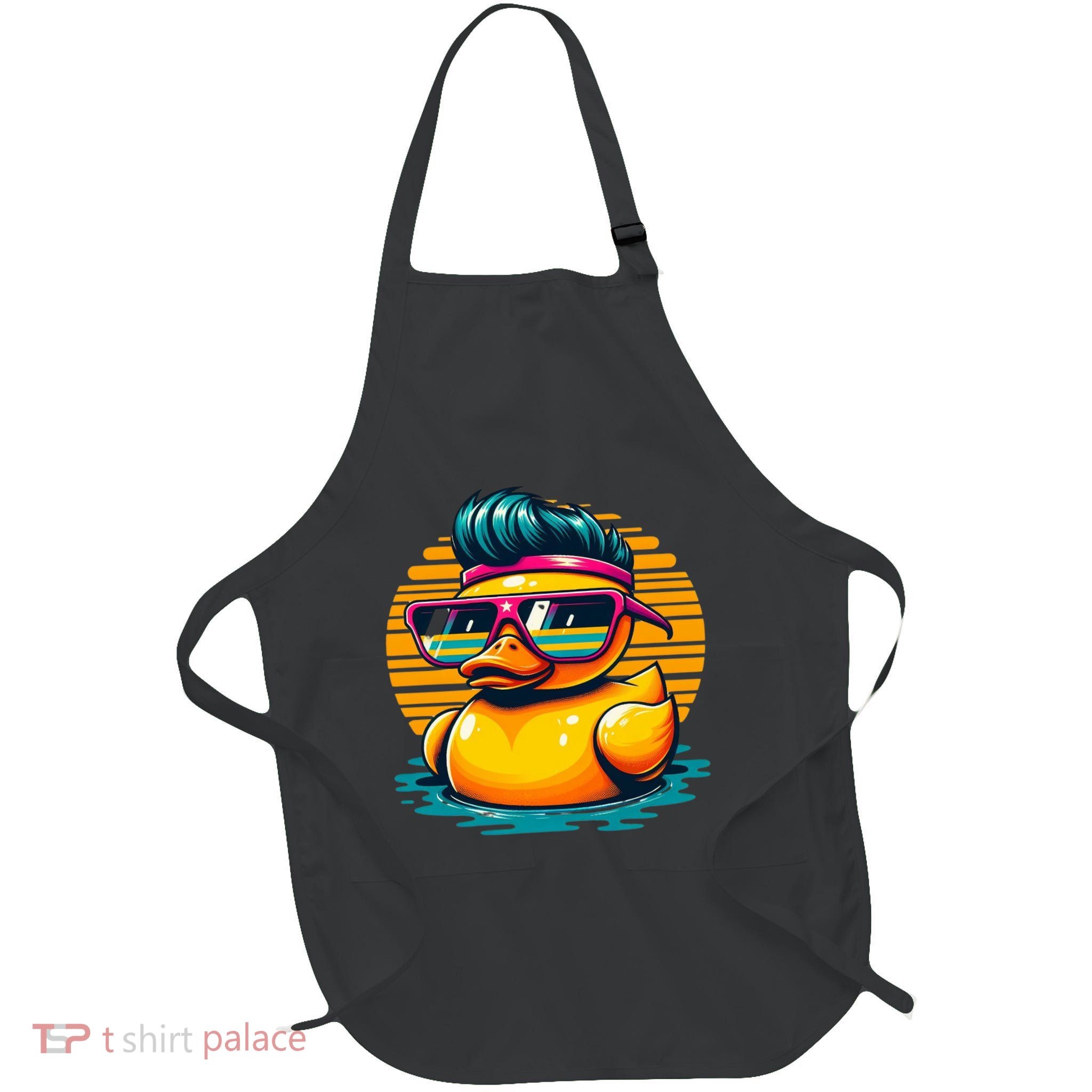 Cool Retro Yellow Duck In Sunglasses 70s 80s 90s Funny Duck Apron
