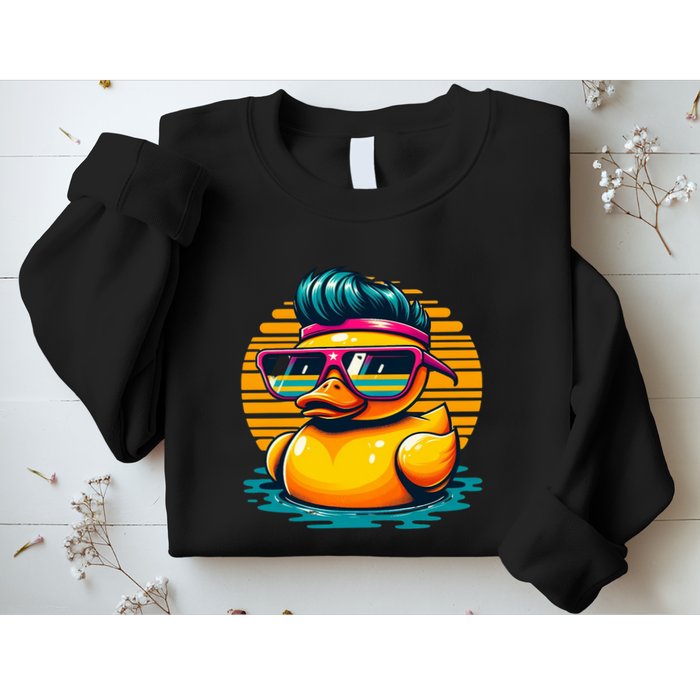 Cool Retro Yellow Duck In Sunglasses 70s 80s 90s Funny Duck Sweatshirt