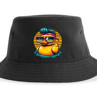 Cool Retro Yellow Duck In Sunglasses 70s 80s 90s Funny Duck Sustainable Bucket Hat