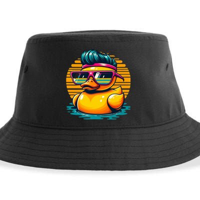 Cool Retro Yellow Duck In Sunglasses 70s 80s 90s Funny Duck Sustainable Bucket Hat