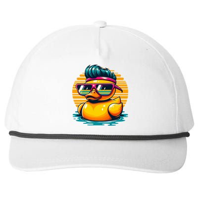 Cool Retro Yellow Duck In Sunglasses 70s 80s 90s Funny Duck Snapback Five-Panel Rope Hat