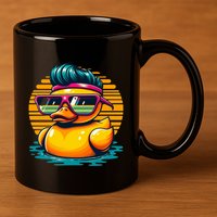Cool Retro Yellow Duck In Sunglasses 70s 80s 90s Funny Duck 11oz C Handle Ceramic Mug