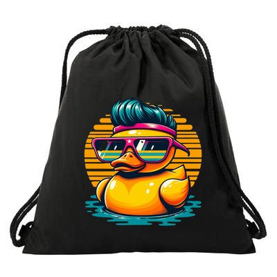 Cool Retro Yellow Duck In Sunglasses 70s 80s 90s Funny Duck Drawstring Bag