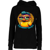 Cool Retro Yellow Duck In Sunglasses 70s 80s 90s Funny Duck Womens Funnel Neck Pullover Hood
