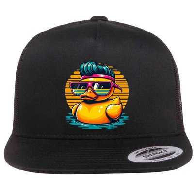 Cool Retro Yellow Duck In Sunglasses 70s 80s 90s Funny Duck Flatbill Hat