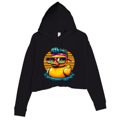 Cool Retro Yellow Duck In Sunglasses 70s 80s 90s Funny Duck Crop Fleece Hoodie