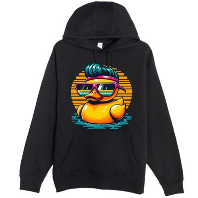 Cool Retro Yellow Duck In Sunglasses 70s 80s 90s Funny Duck Premium Pullover Hoodie