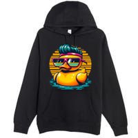 Cool Retro Yellow Duck In Sunglasses 70s 80s 90s Funny Duck Premium Pullover Hoodie