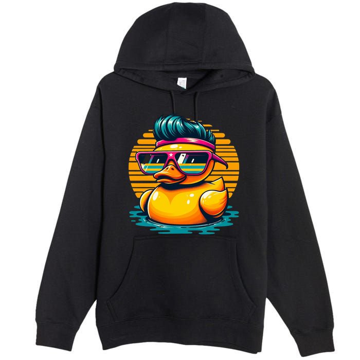 Cool Retro Yellow Duck In Sunglasses 70s 80s 90s Funny Duck Premium Pullover Hoodie