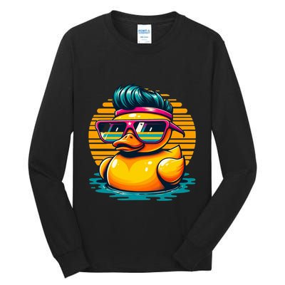 Cool Retro Yellow Duck In Sunglasses 70s 80s 90s Funny Duck Tall Long Sleeve T-Shirt