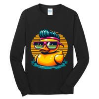 Cool Retro Yellow Duck In Sunglasses 70s 80s 90s Funny Duck Tall Long Sleeve T-Shirt